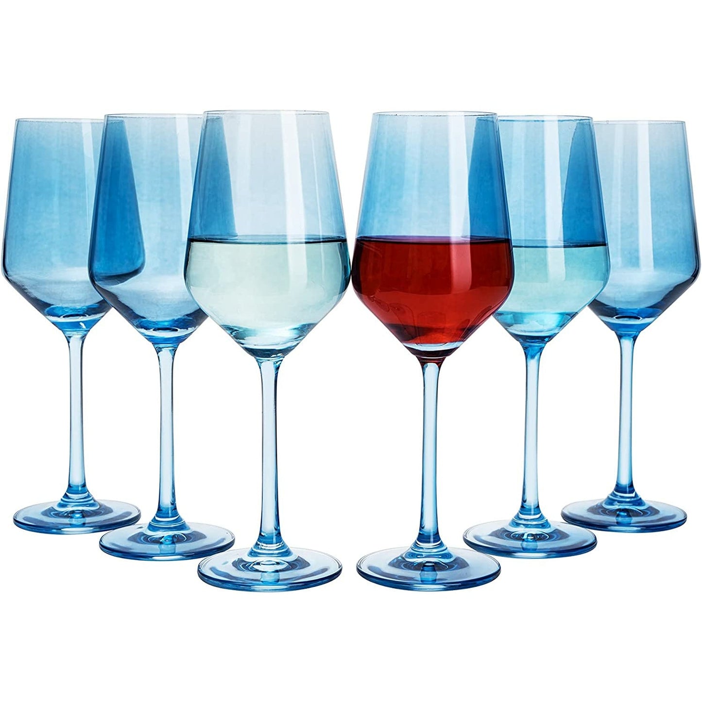 Hand Blown Italian Style Crystal Bordeaux Blue 12 oz Set of 6