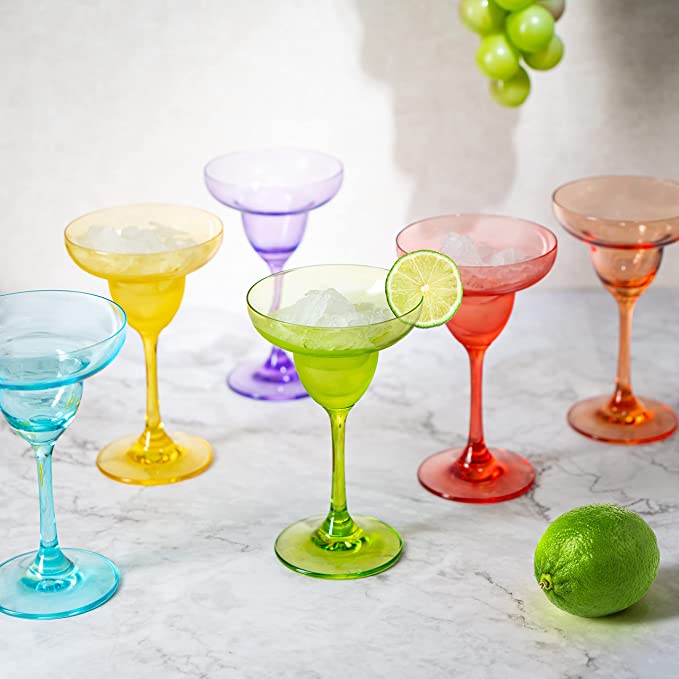 Colorful Margarita & Cocktail Glasses 10.25 oz Set of 6