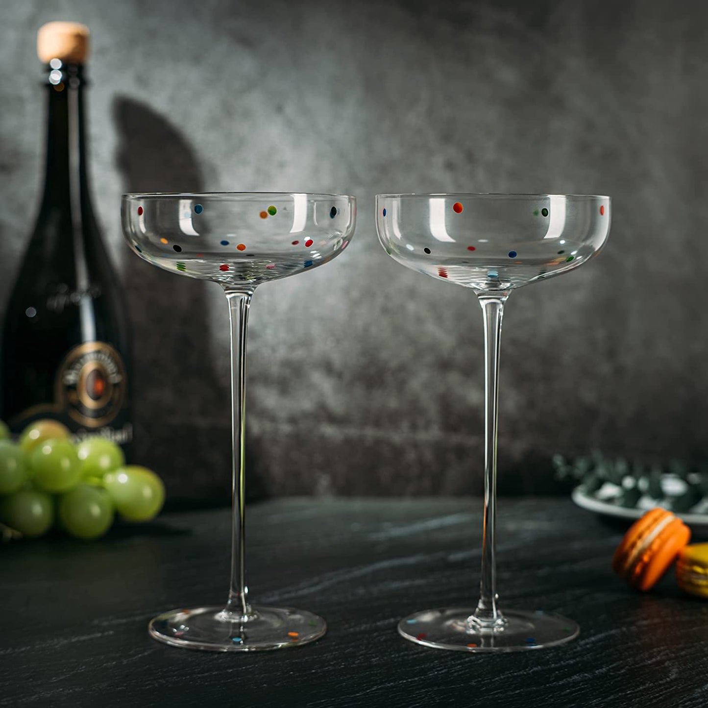 Polka Dot Champagne Coupe Glasses Set of 2 12 oz