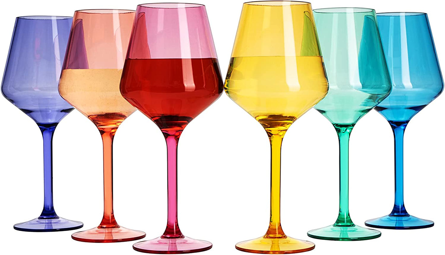 Shatterproof Colored Stemmed Wine Glasses 15 oz Set Of 6