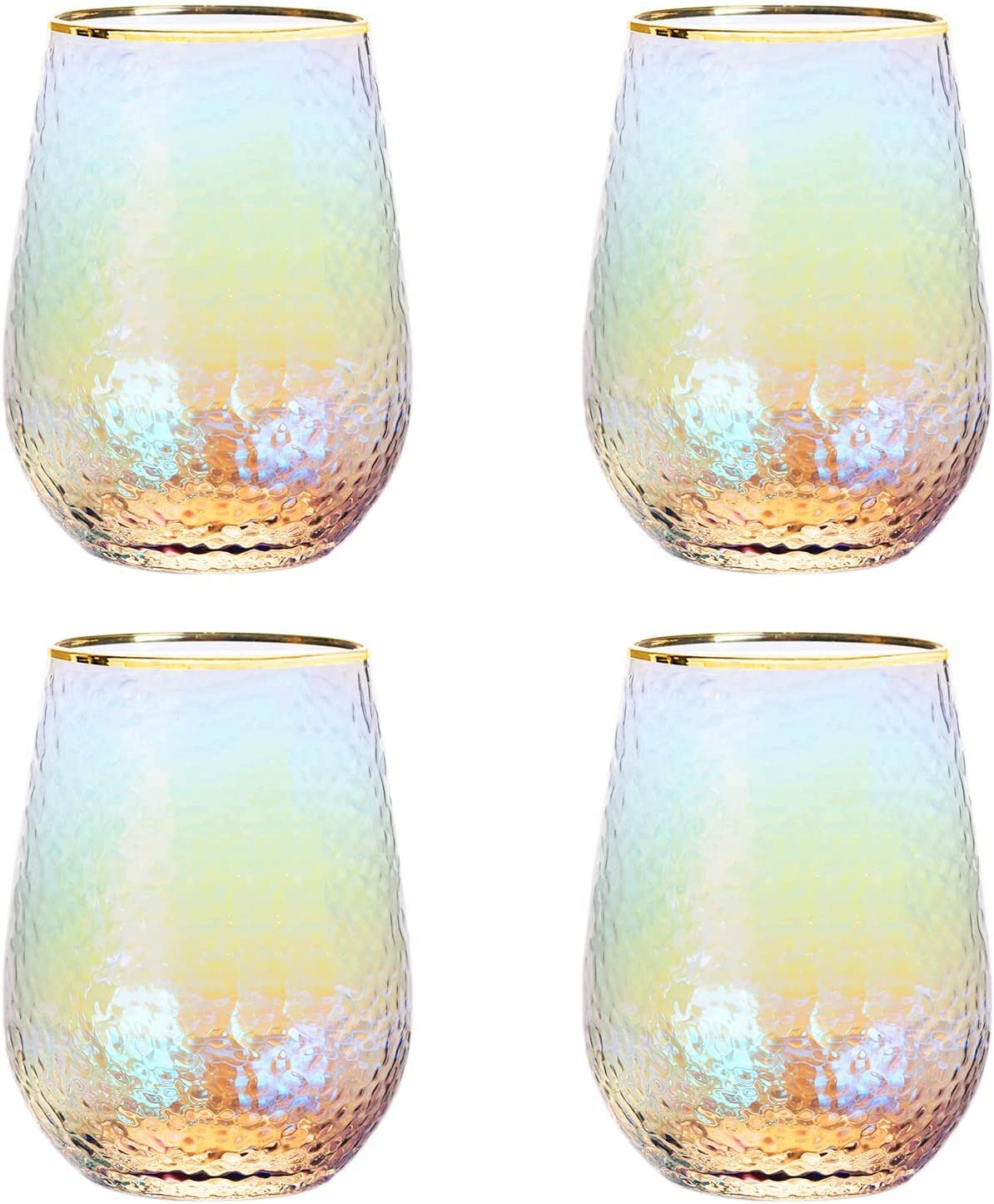 Lustered Iridescent Stemless Wine Glasses 15 oz Set of 4