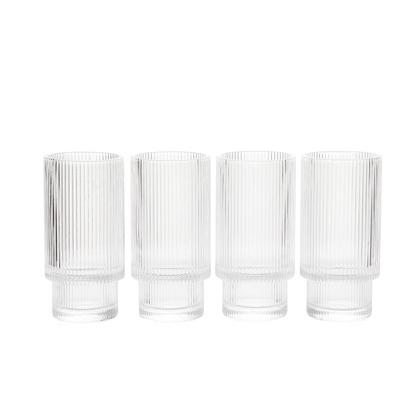 Vintage Ripple Art Deco Crystal Highball Glass  14 oz Set of 4