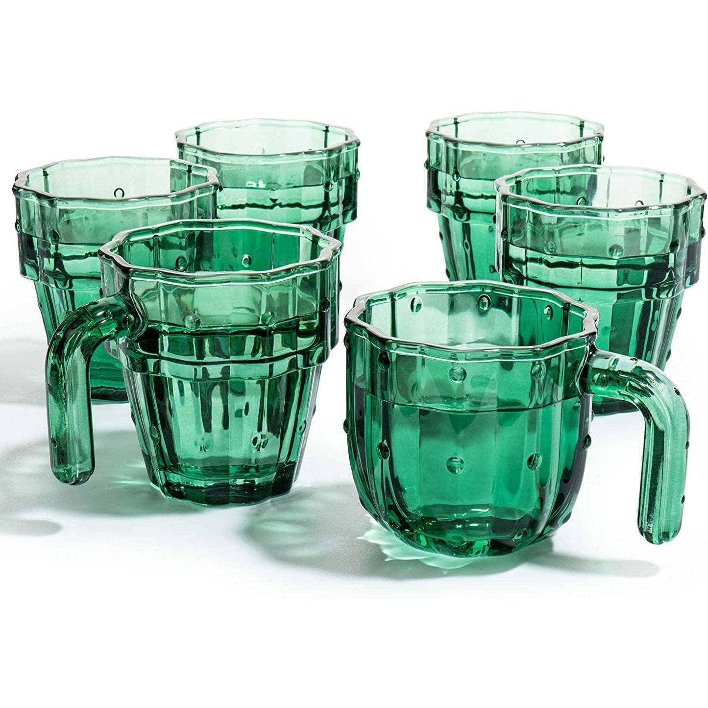 Cactus Shape Stackable Glasses With Handles 10 oz Set of 6