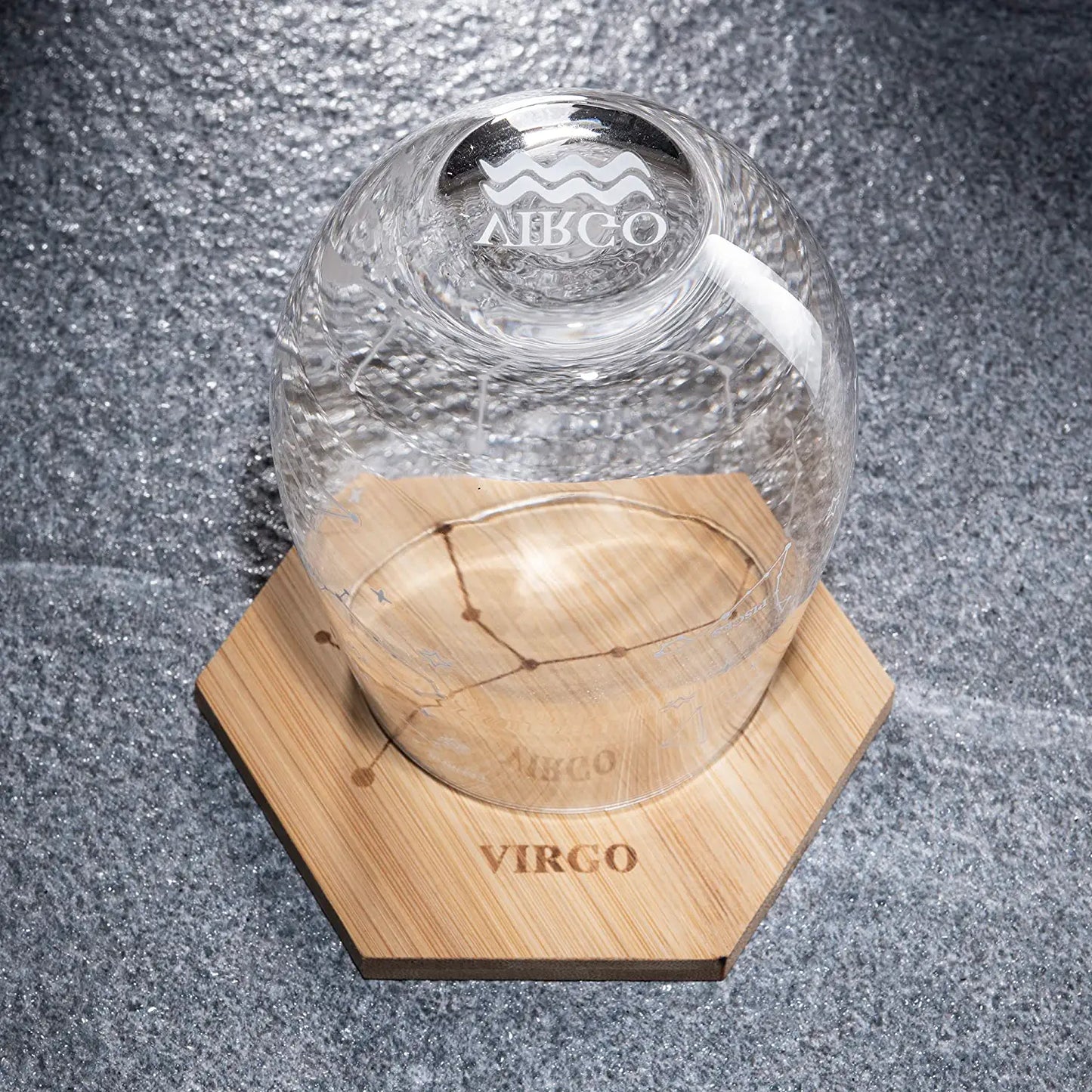 Set of 2 Virgo Zodiac Sign Wine Glasses with 2 Wooden Coasters