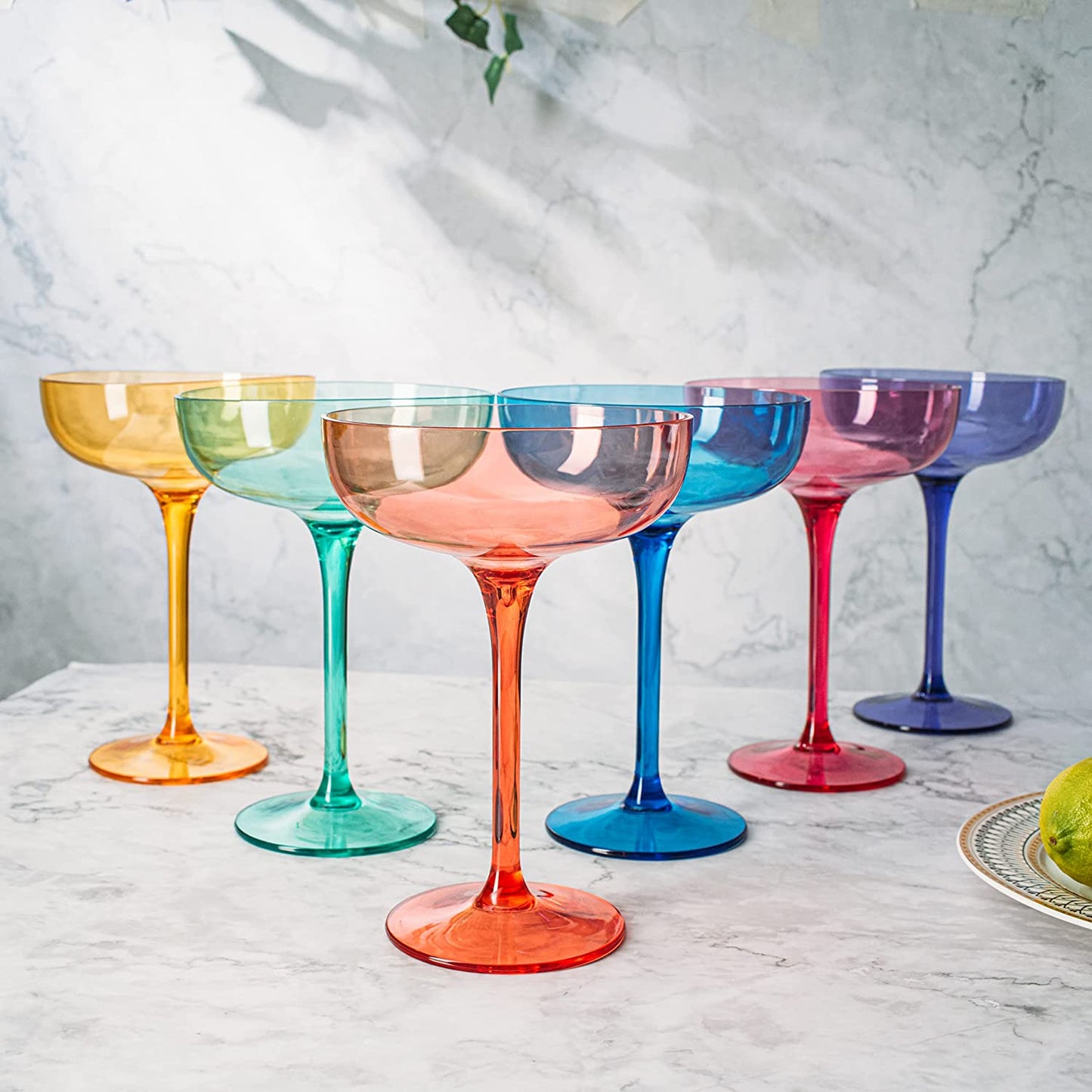 Shatterproof Colored Coupe Margarita Glass 15 oz Set Of 6