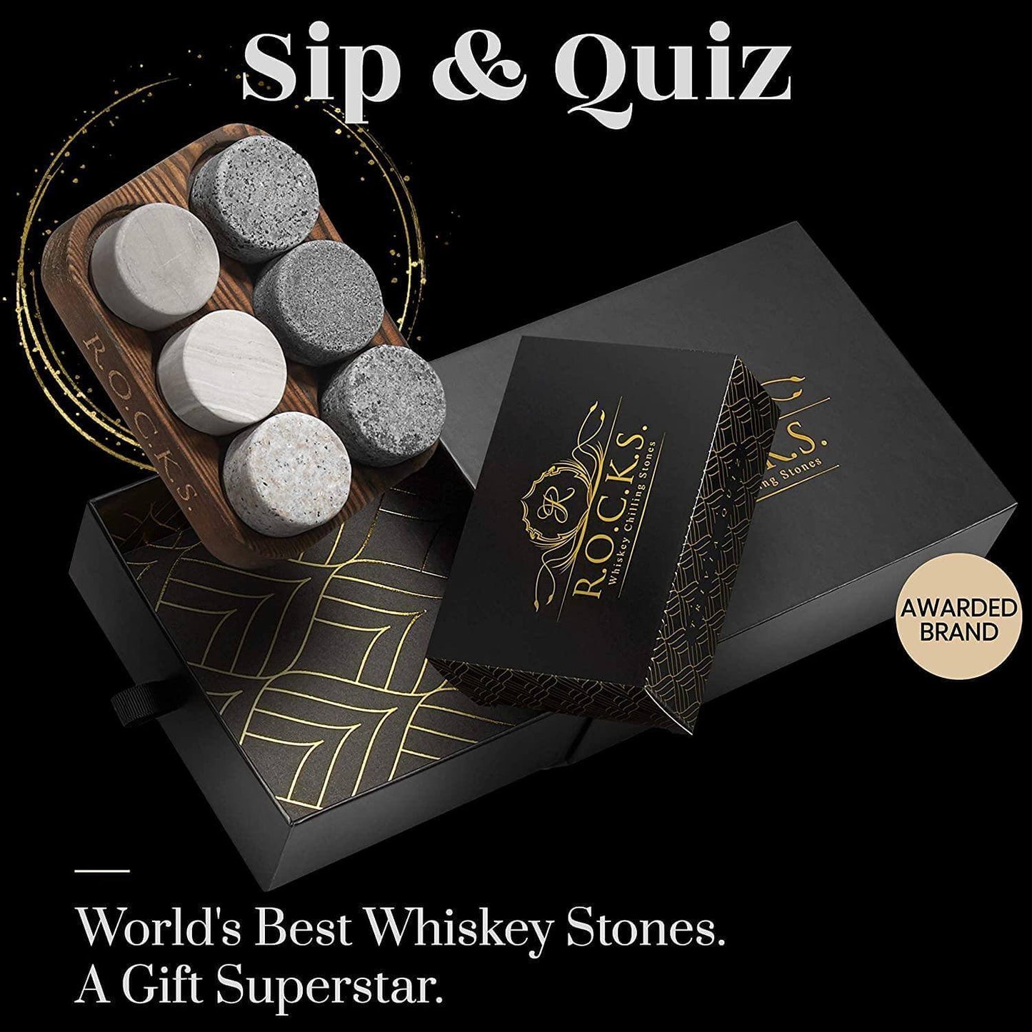 R.O.C.K.S. Whiskey Chilling Stones The Rocks x Trivia Quiz Set