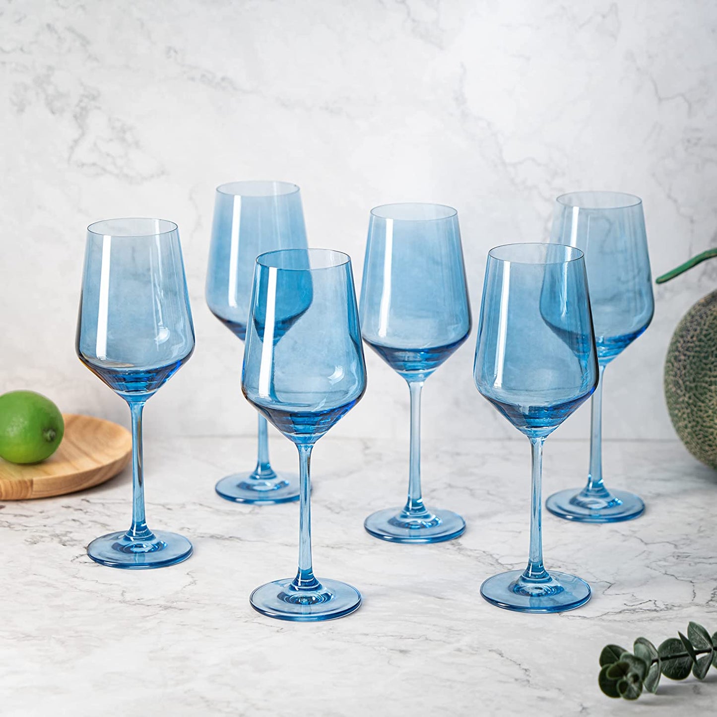 Hand Blown Italian Style Crystal Bordeaux Blue 12 oz Set of 6