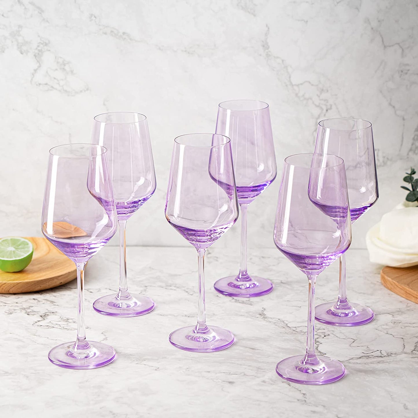 Hand Blown Colored Wine Glasses 12 oz Set Of 6 (Lavender Purple)