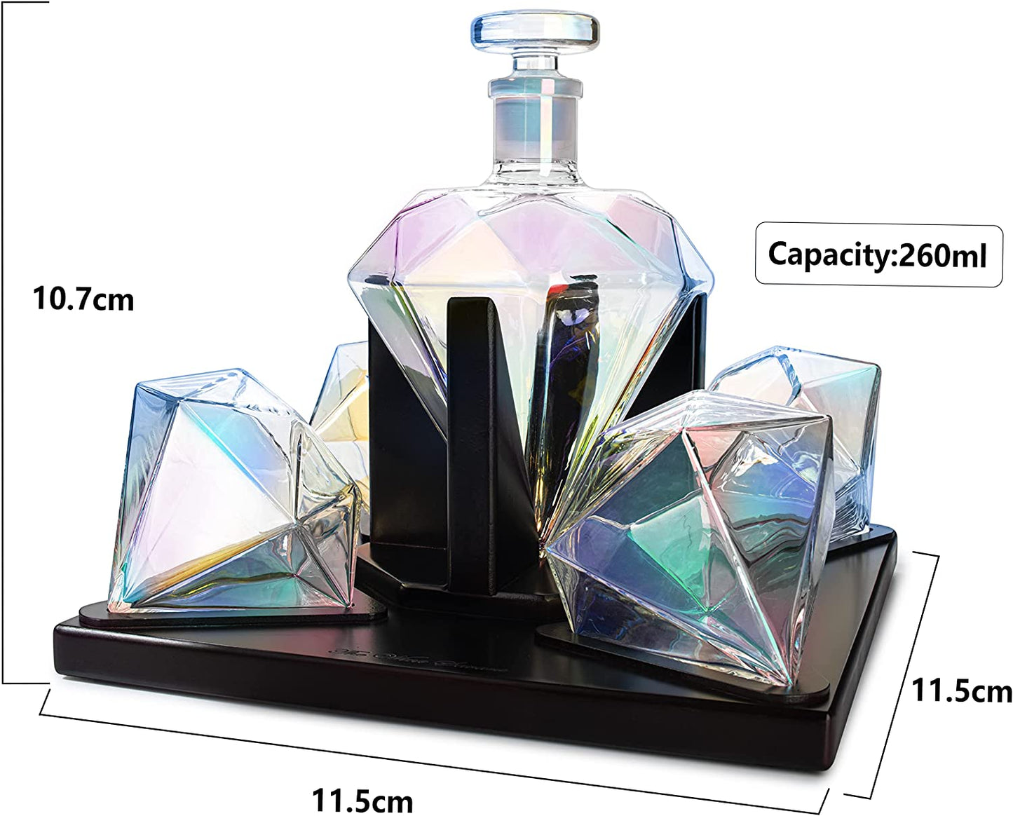 Diamond Decanter With 4 Diamond Glasses and Beautiful Mahogany Wooden Stand