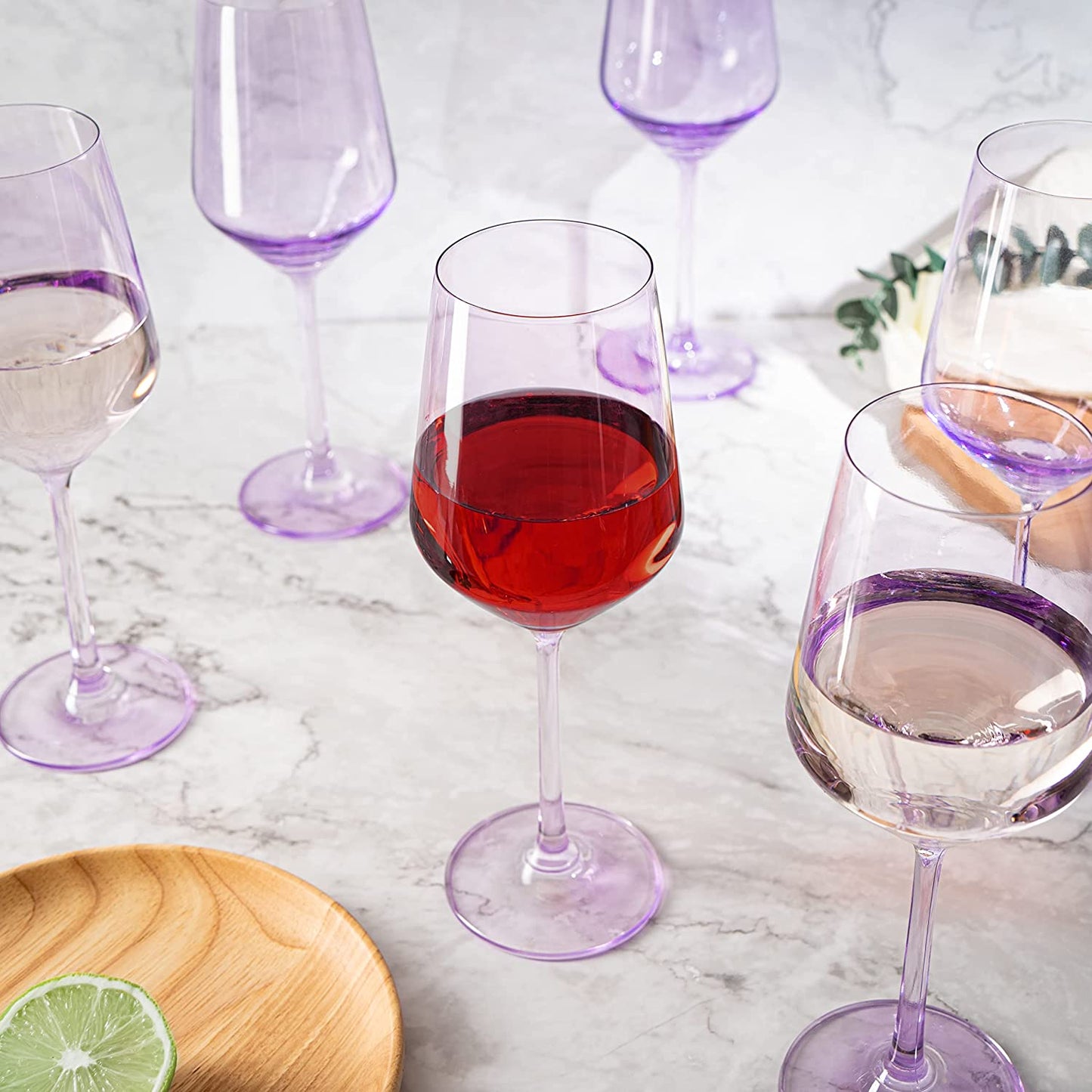Hand Blown Colored Wine Glasses 12 oz Set Of 6 (Lavender Purple)