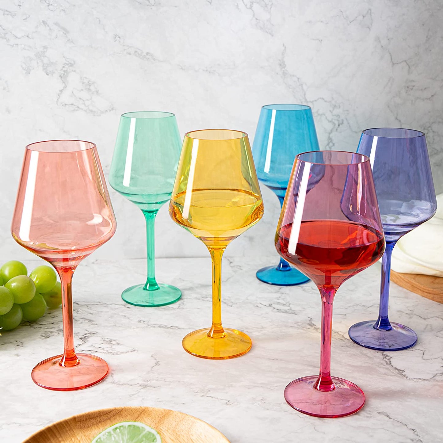 Shatterproof Colored Stemmed Wine Glasses 15 oz Set Of 6