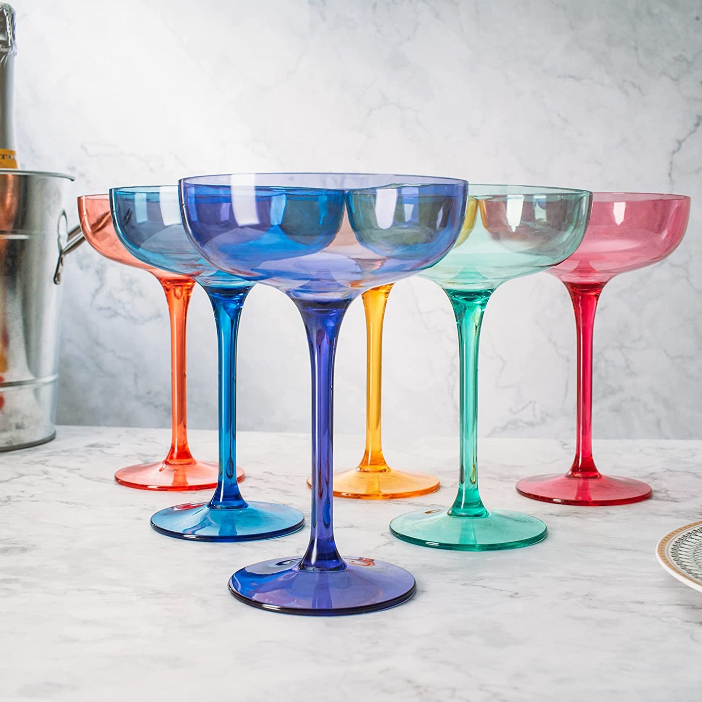 Shatterproof Colored Coupe Margarita Glass 15 oz Set Of 6