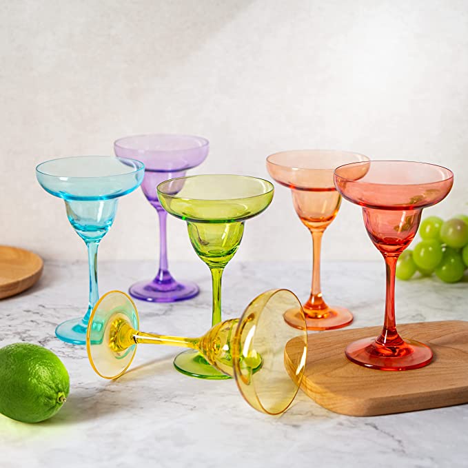 Colorful Margarita & Cocktail Glasses 10.25 oz Set of 6