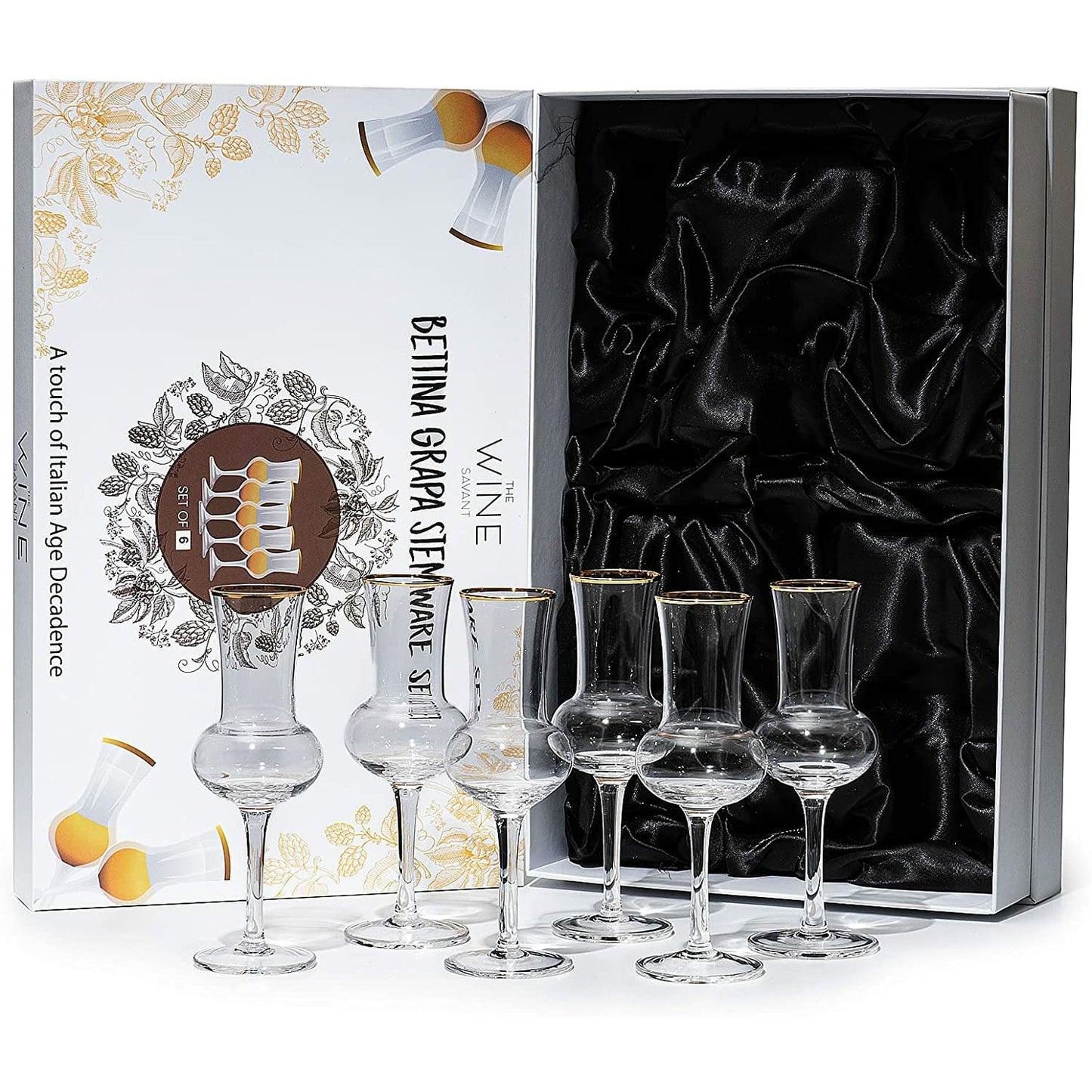 Crystal Grappa Gold Rim Glasses 3oz Set of 6