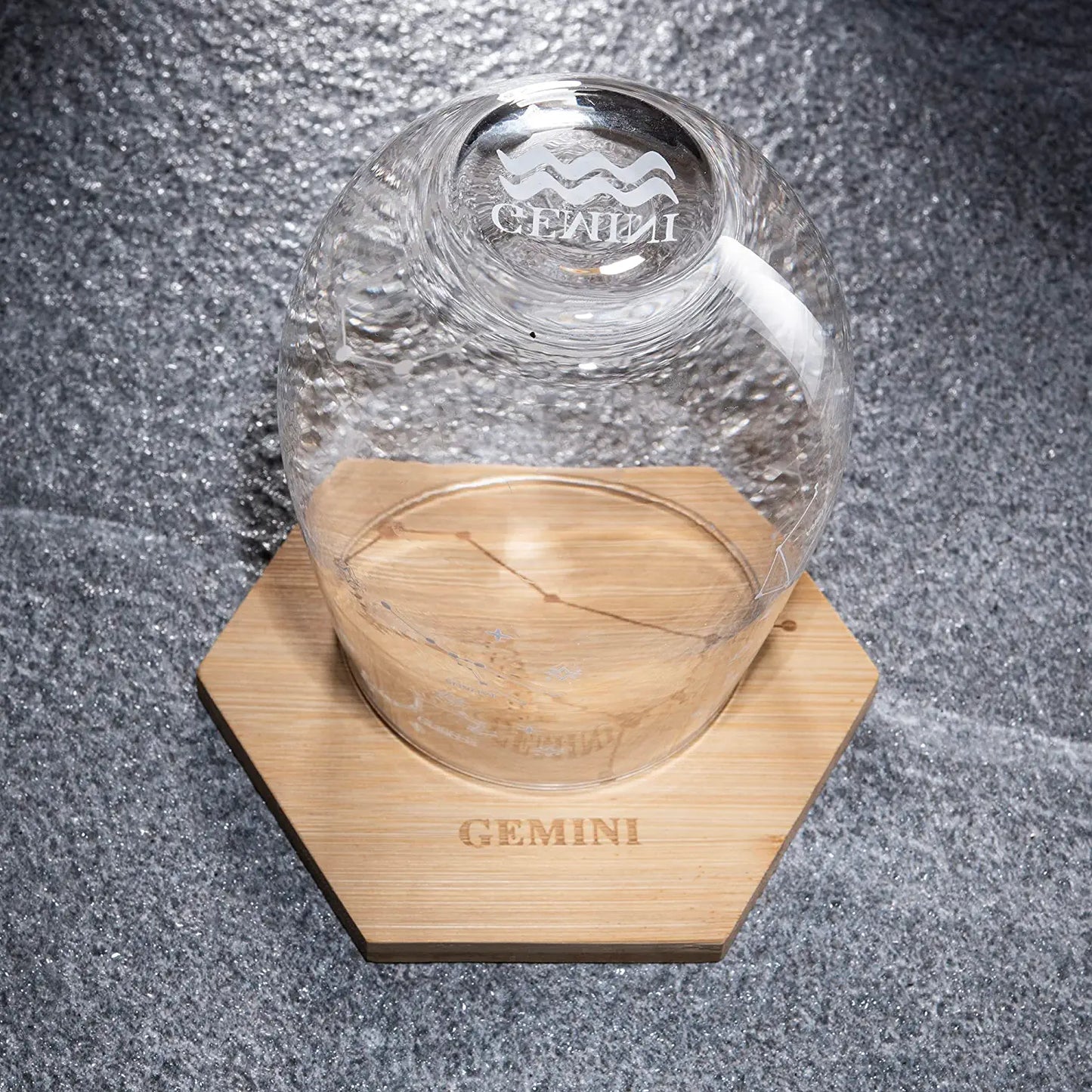 Set of 2 Gemini Zodiac Sign Wine Glasses with 2 Wooden Coasters