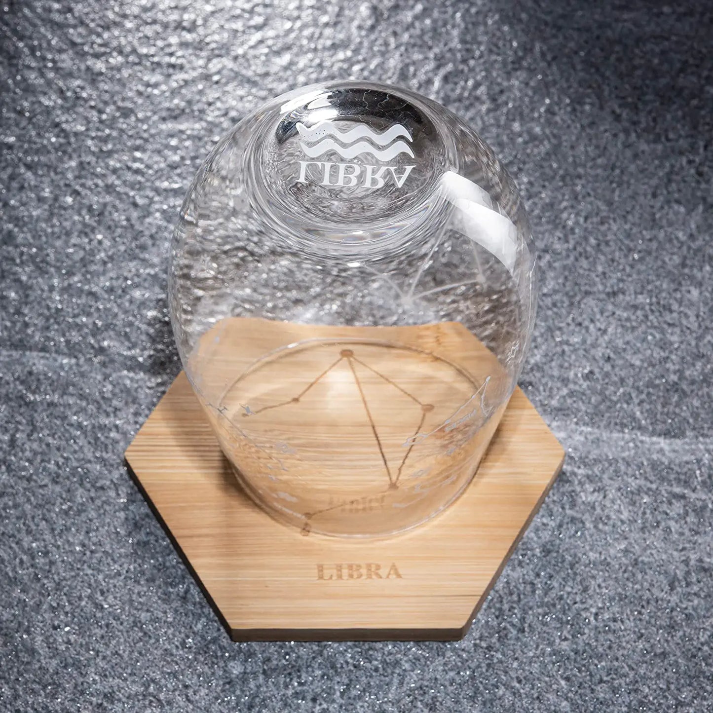 Set of 2 Libra Zodiac Sign Wine Glasses with 2 Wooden Coasters