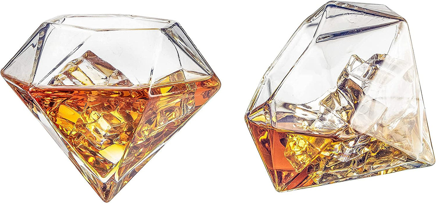 Diamond Whiskey Decanter With 2 Diamond Glasses