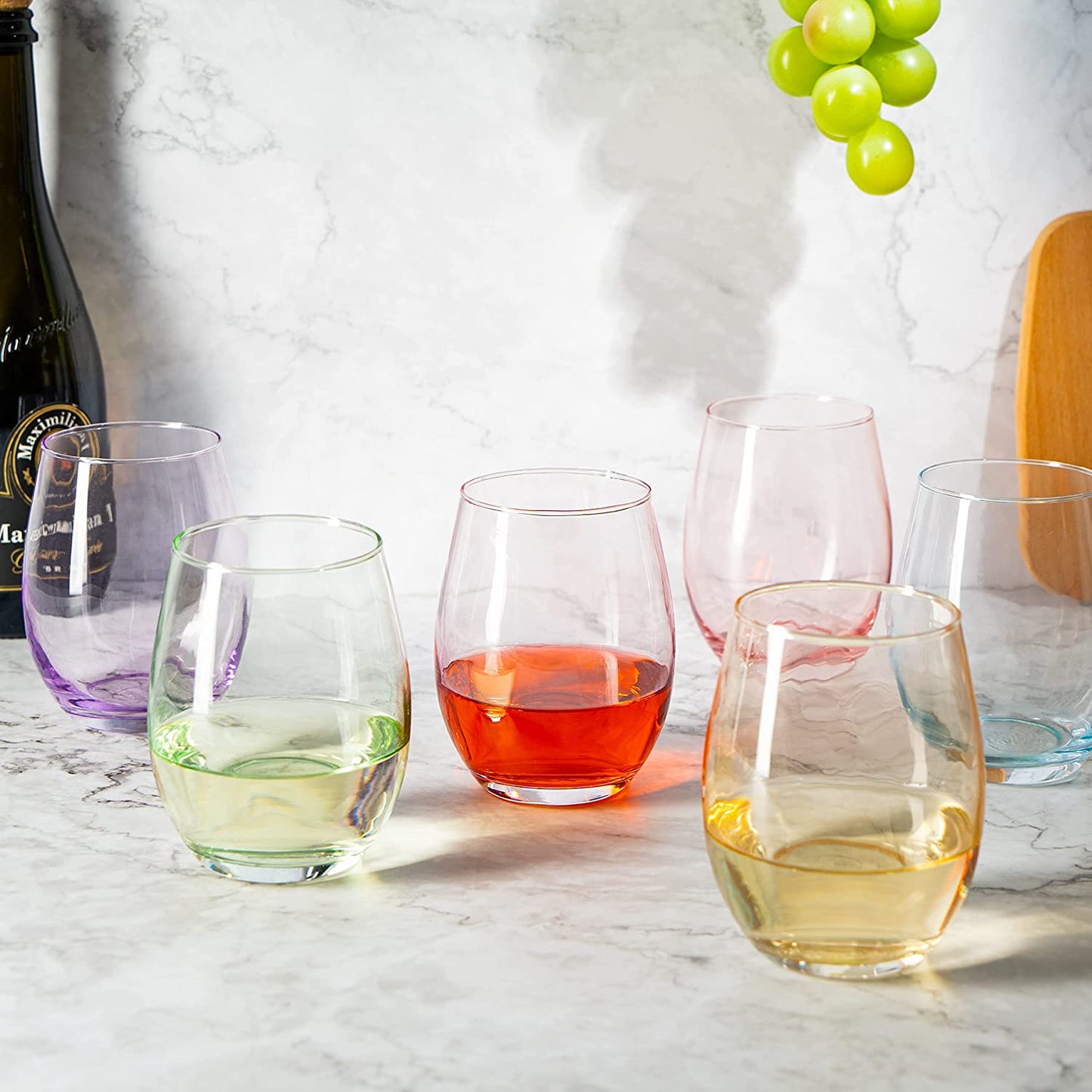 Colored Stemless Wine Glass Set of 6