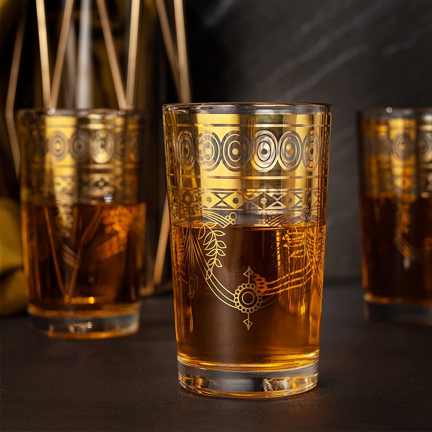 Gold Moroccan Glasses Artisan Hand-Made 7.5 oz Set of 6