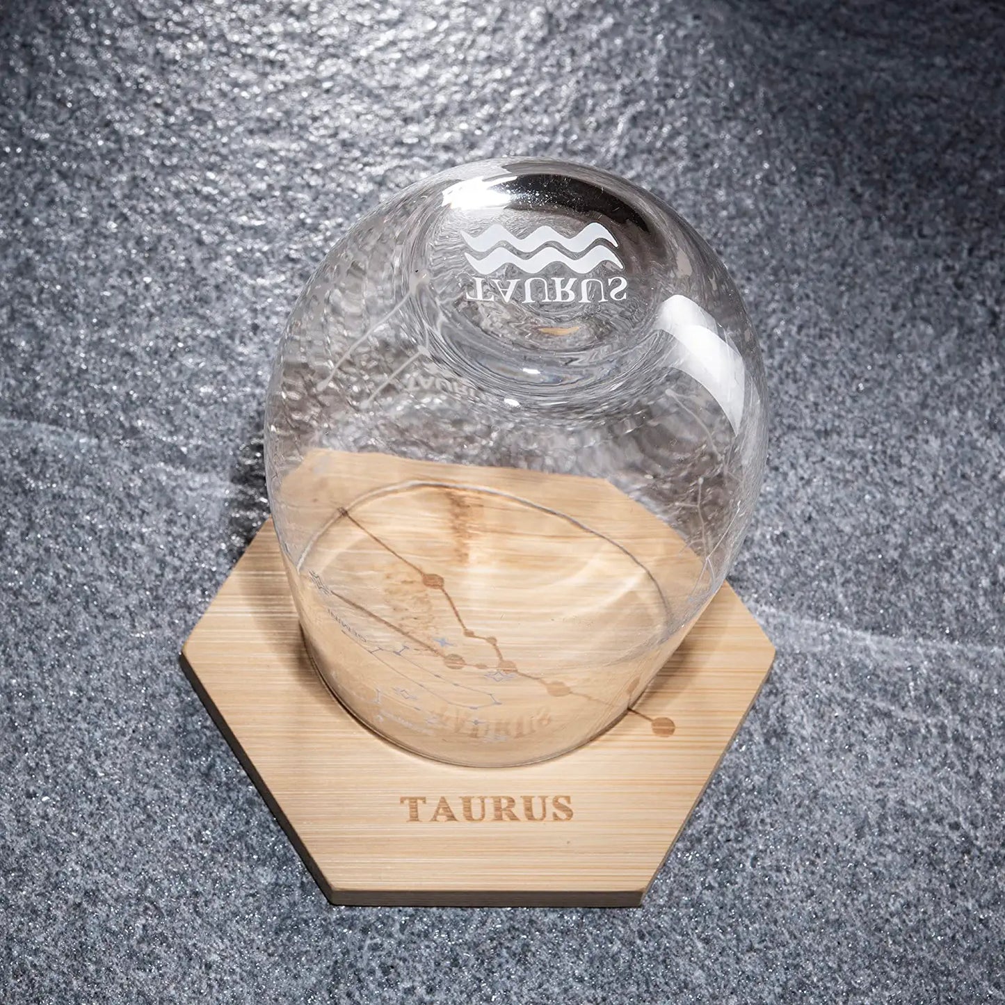 Set of 2 Taurus Zodiac Sign Wine Glasses with 2 Wooden Coasters