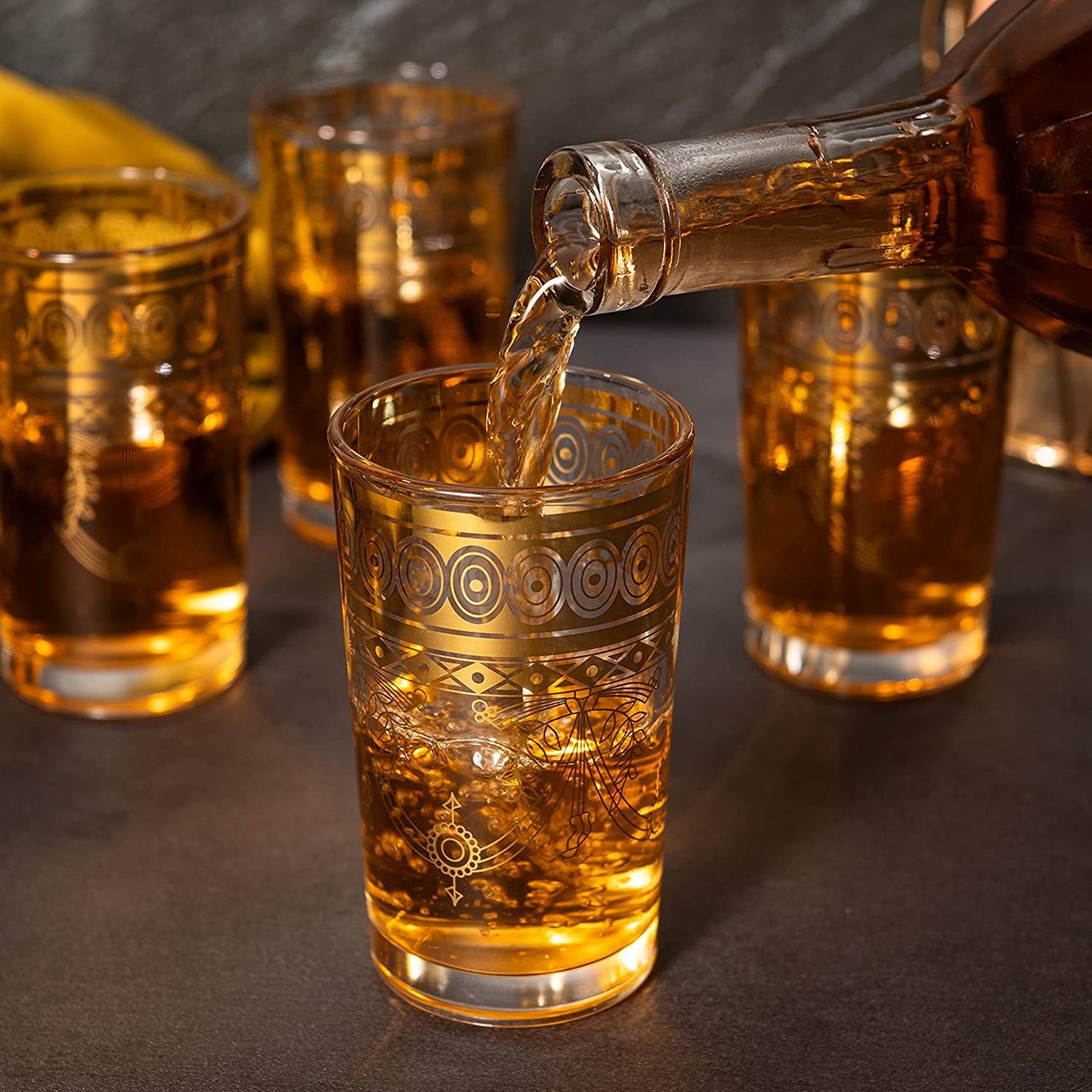 Gold Moroccan Glasses Artisan Hand-Made 7.5 oz Set of 6