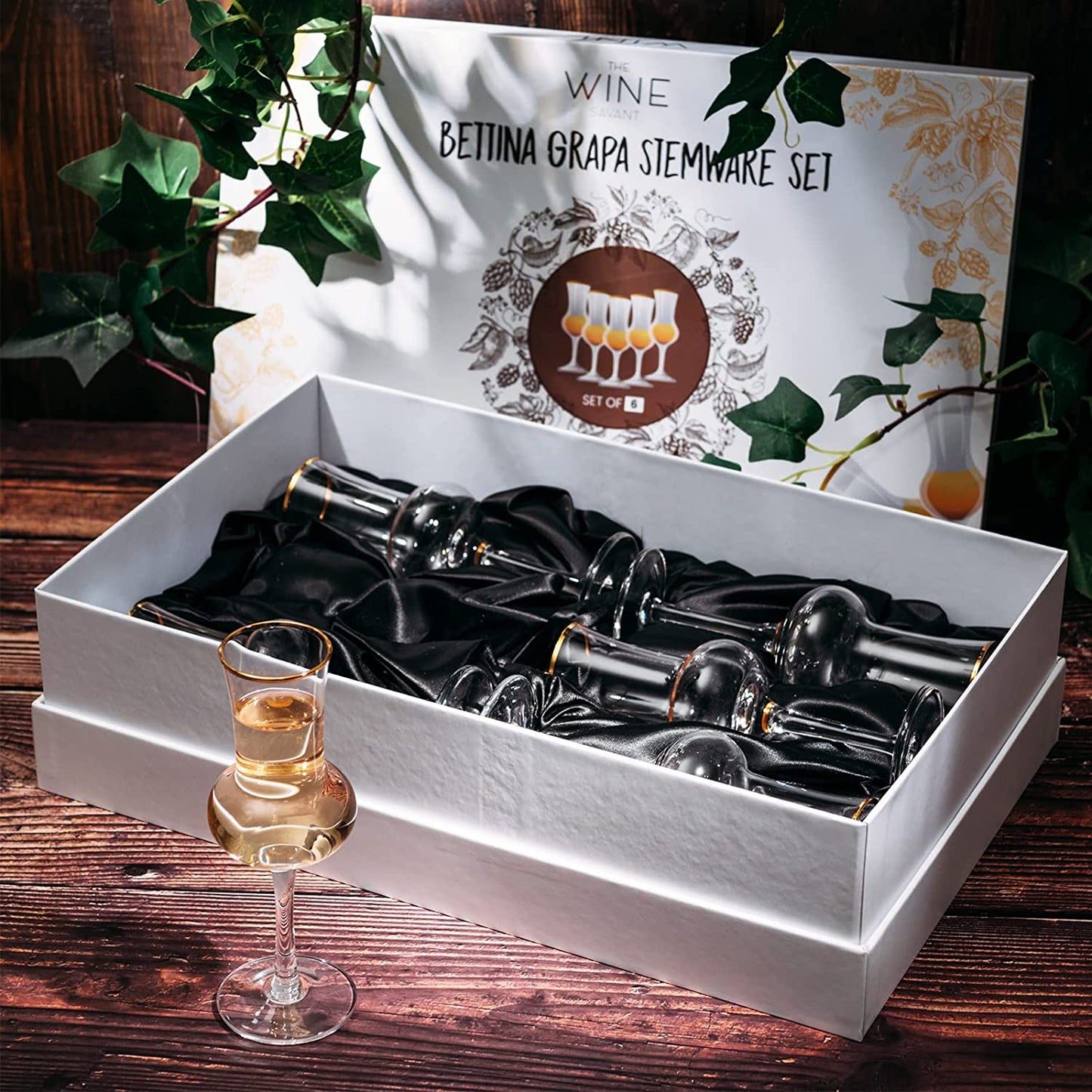 Crystal Grappa Gold Rim Glasses 3oz Set of 6