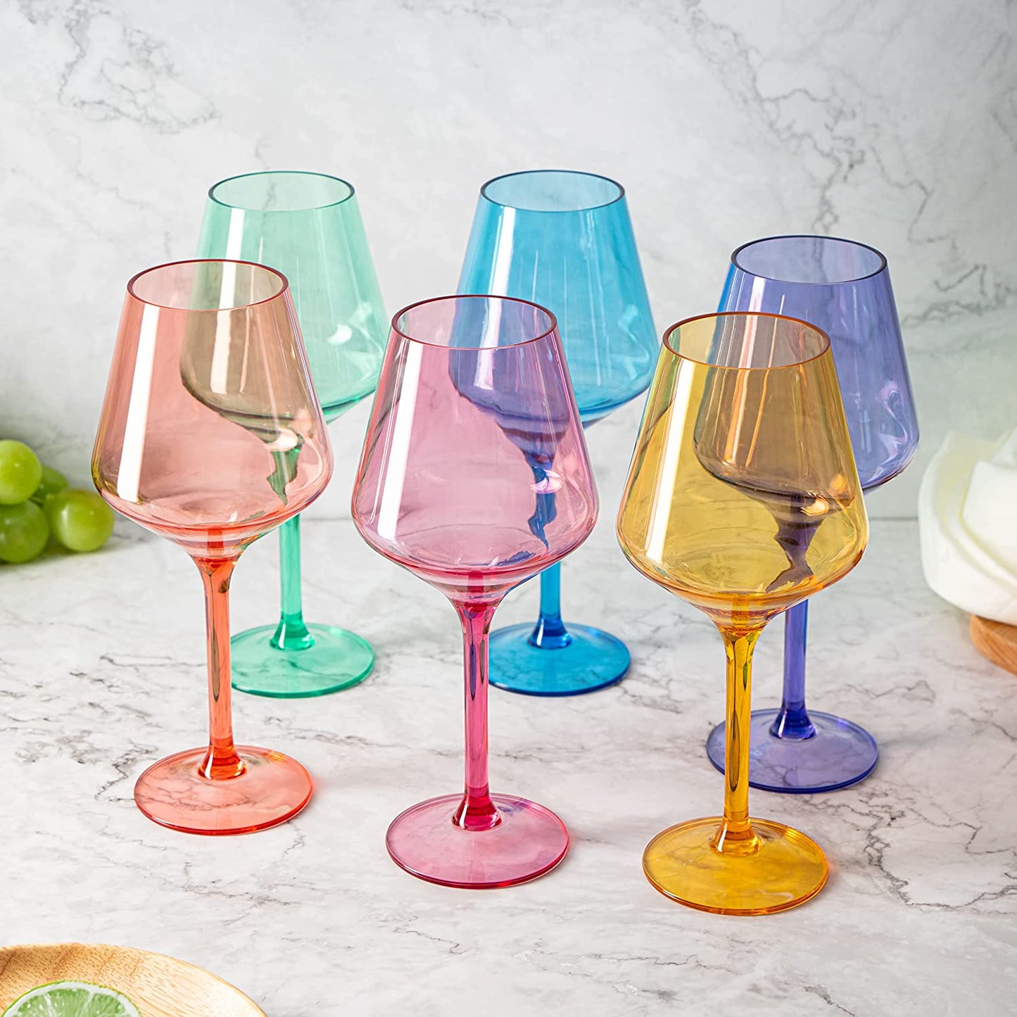 Shatterproof Colored Stemmed Wine Glasses 15 oz Set Of 6