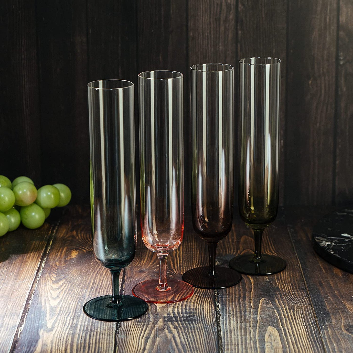 Beautiful Colored Champagne Flutes 10" Stemmed Set Of 4