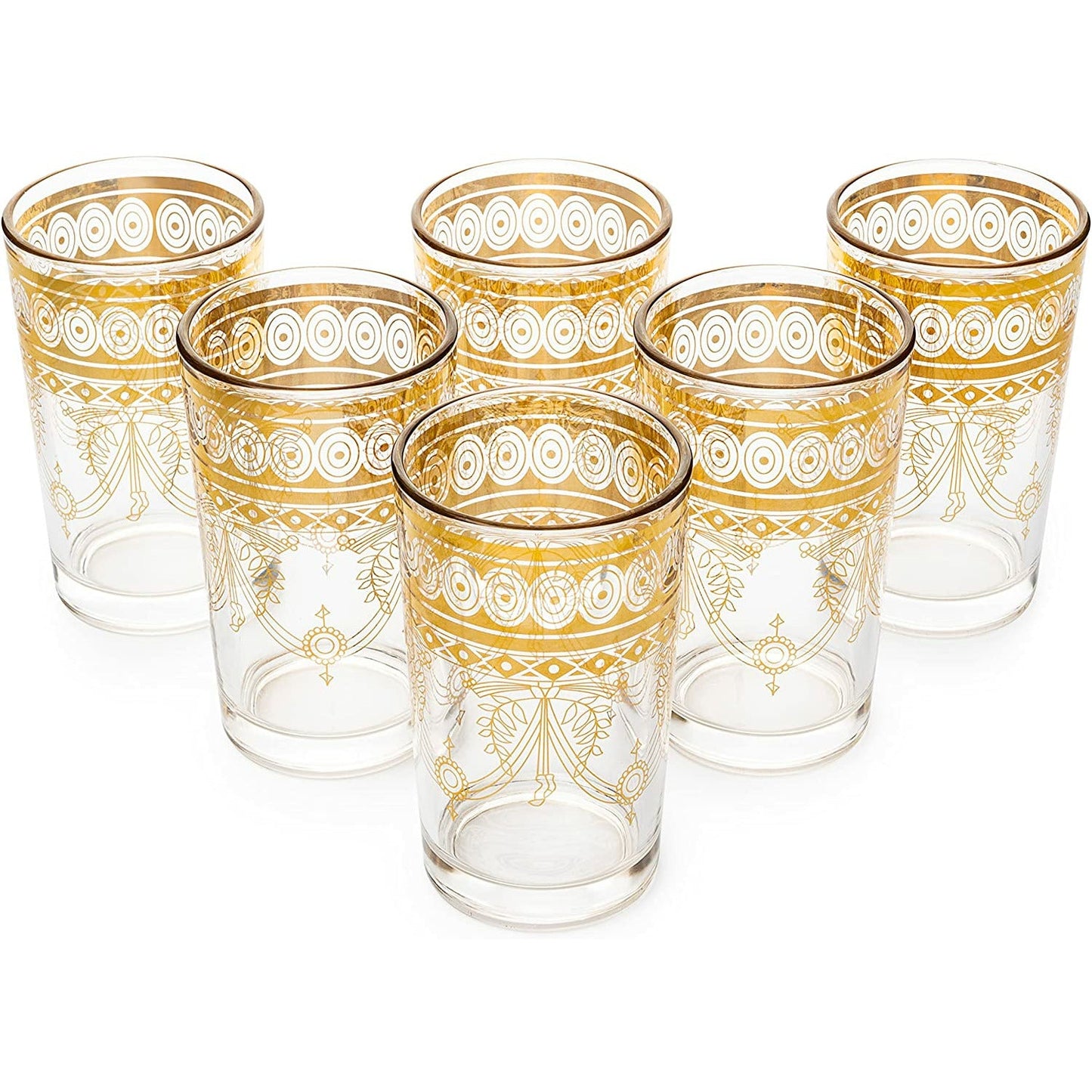 Gold Moroccan Glasses Artisan Hand-Made 7.5 oz Set of 6