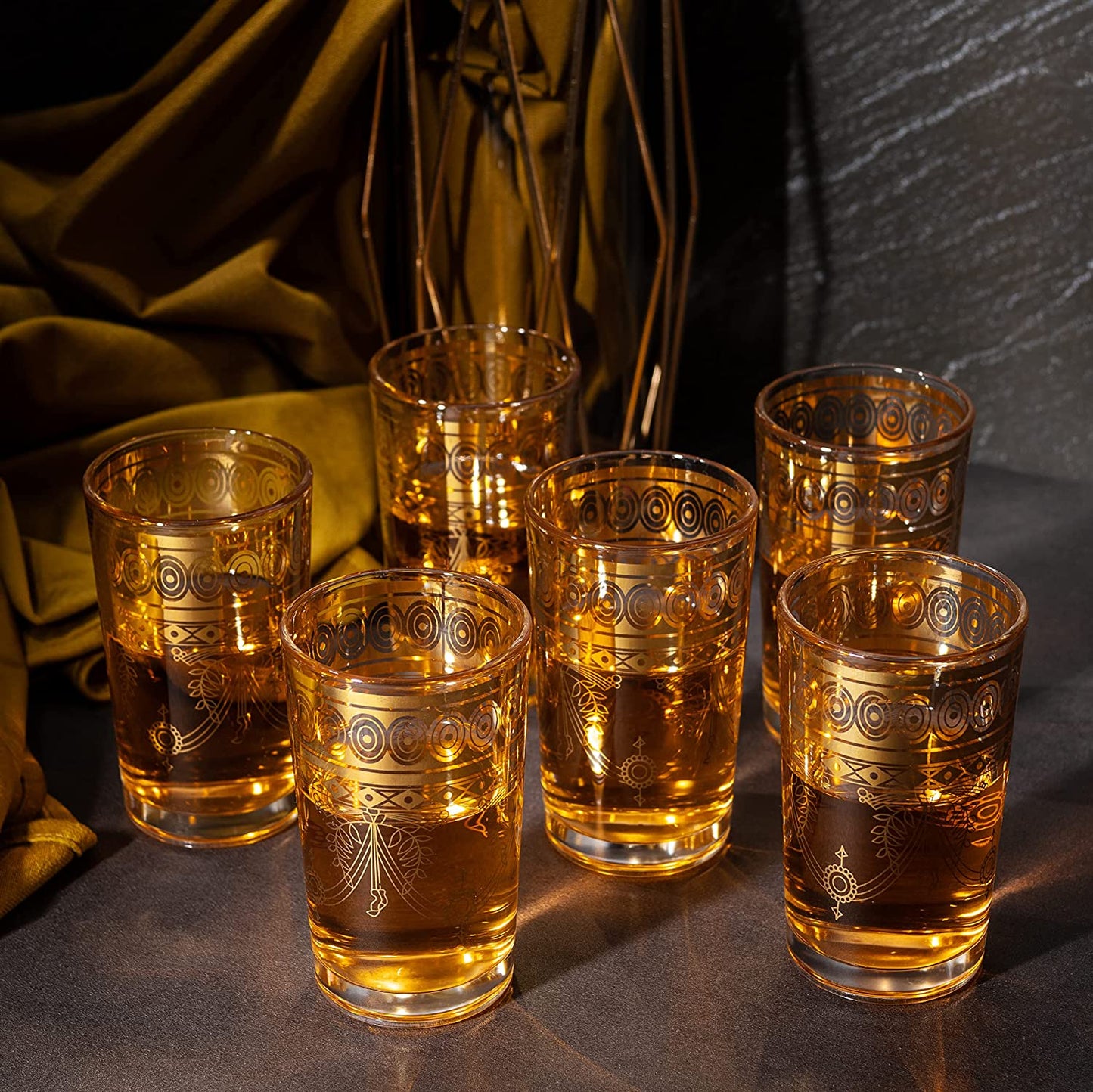 Gold Moroccan Glasses Artisan Hand-Made 7.5 oz Set of 6