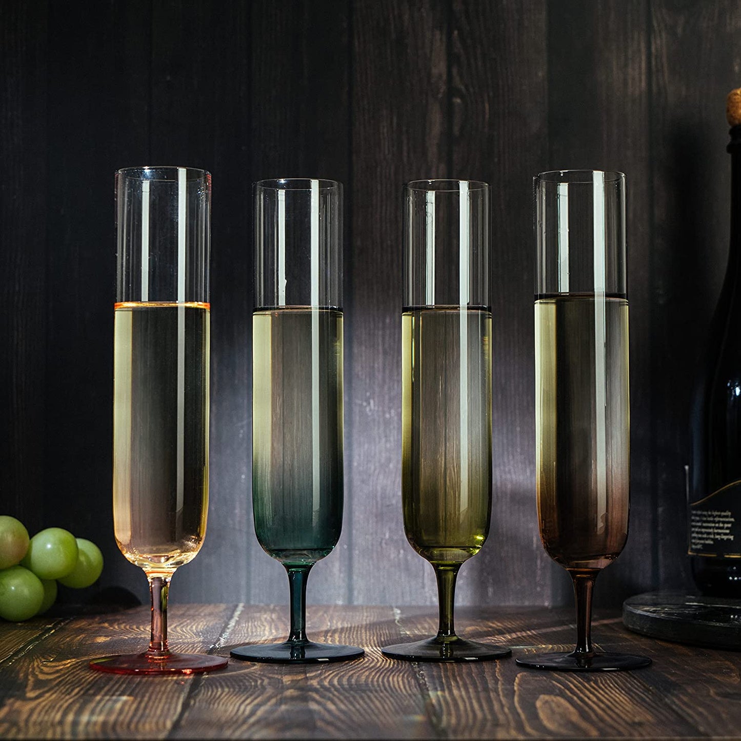 Beautiful Colored Champagne Flutes 10" Stemmed Set Of 4