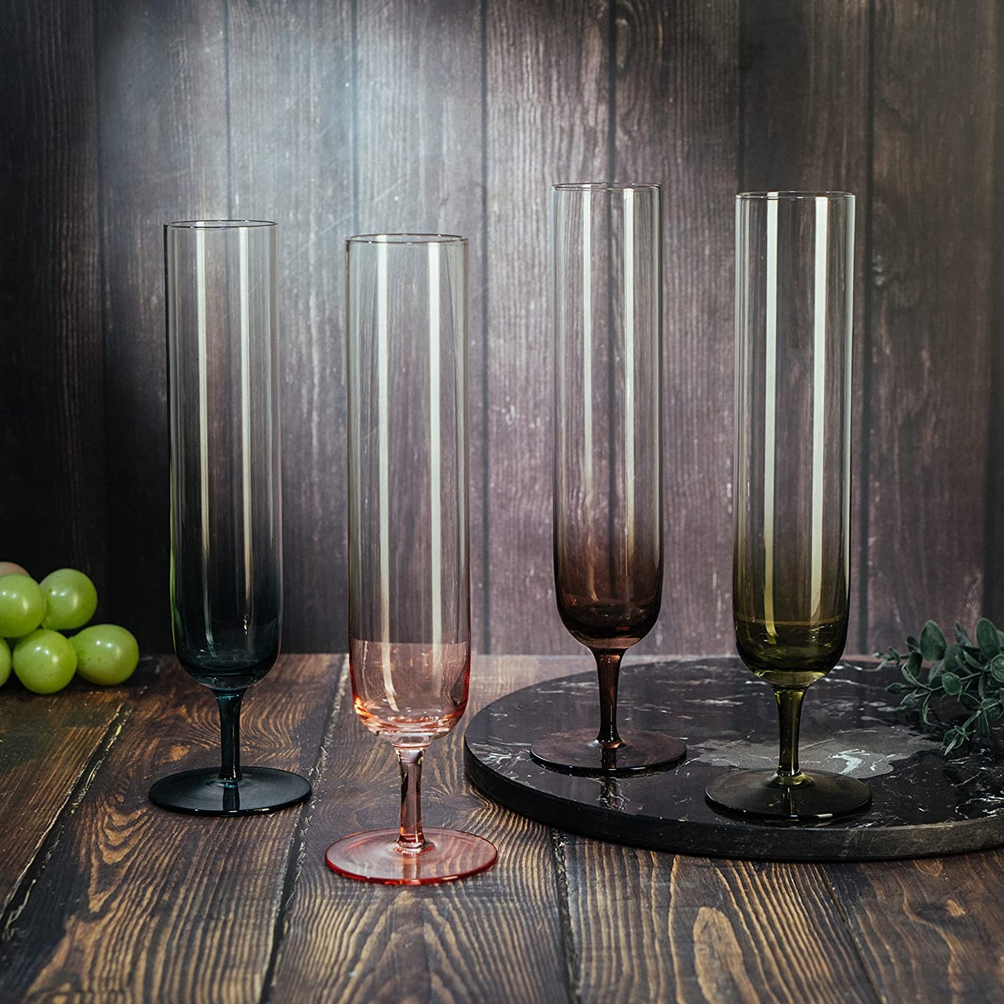 Beautiful Colored Champagne Flutes 10" Stemmed Set Of 4