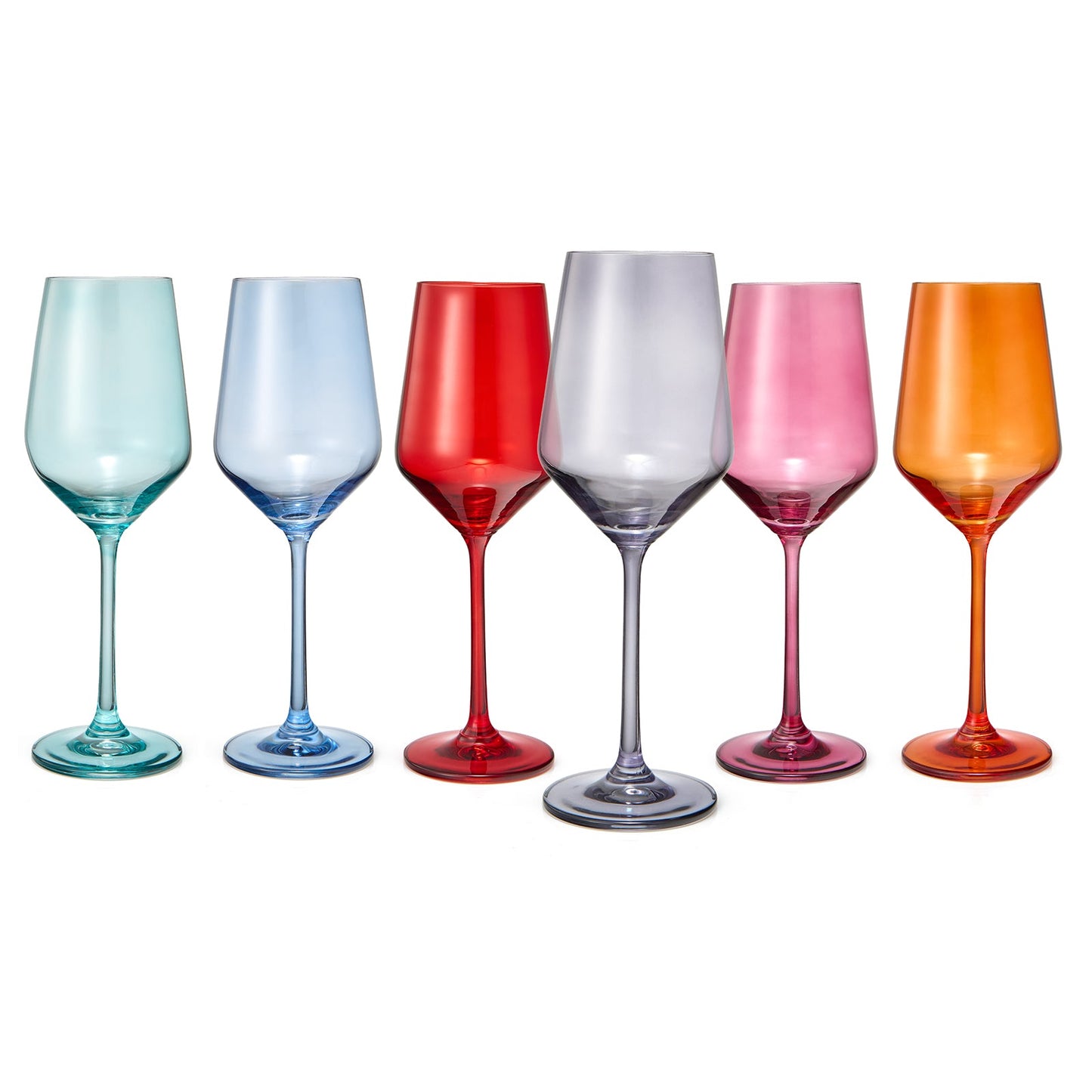 Hand Blown Colored Wine Glass Set 12 oz Set of 6