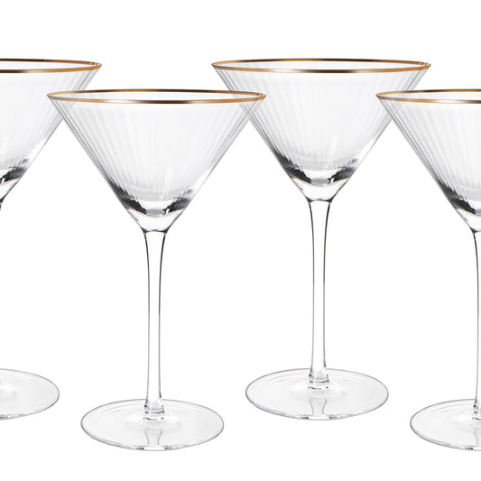 Gold Rim Martini Glasses 10 oz Set of 4