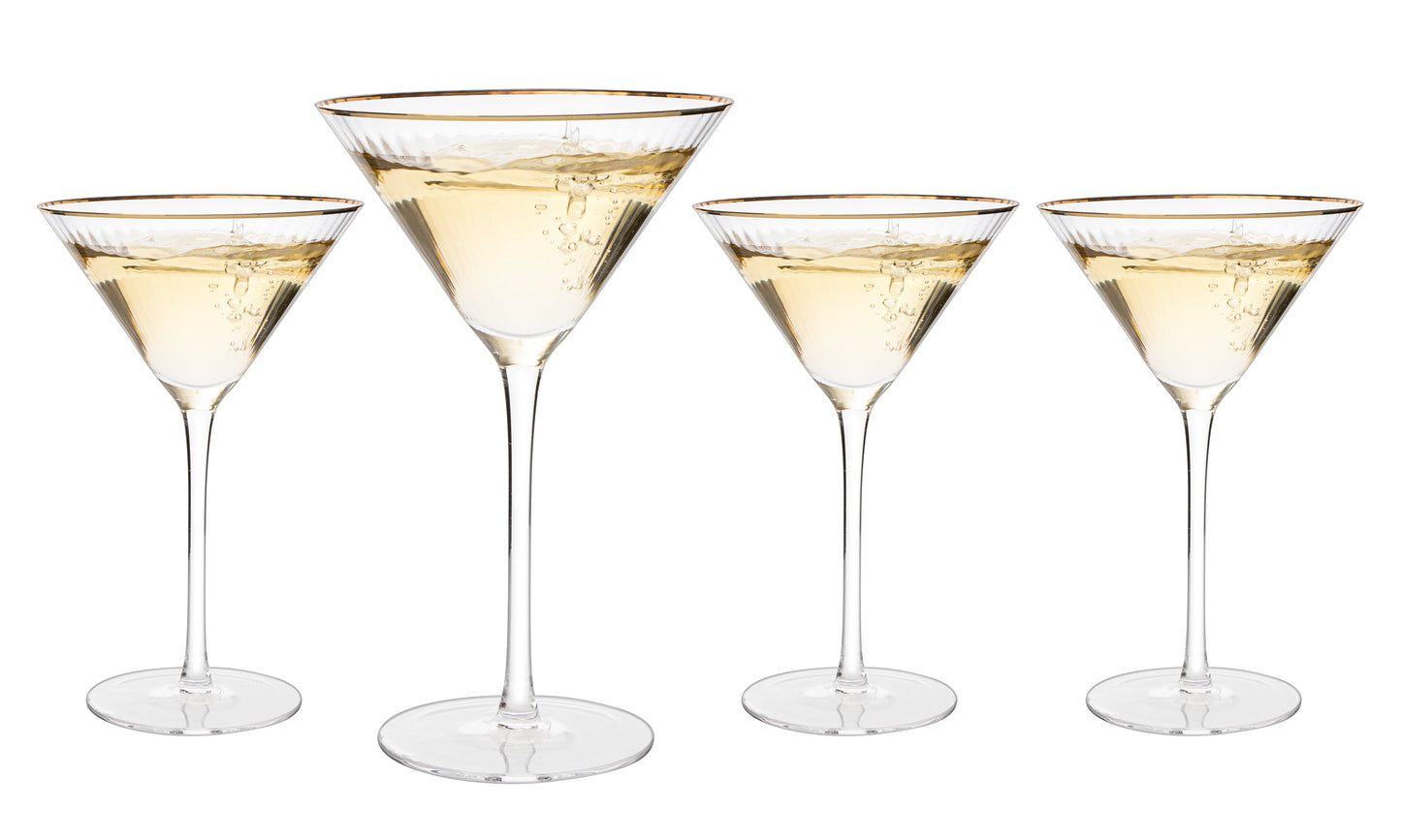 Gold Rim Martini Glasses 10 oz Set of 4