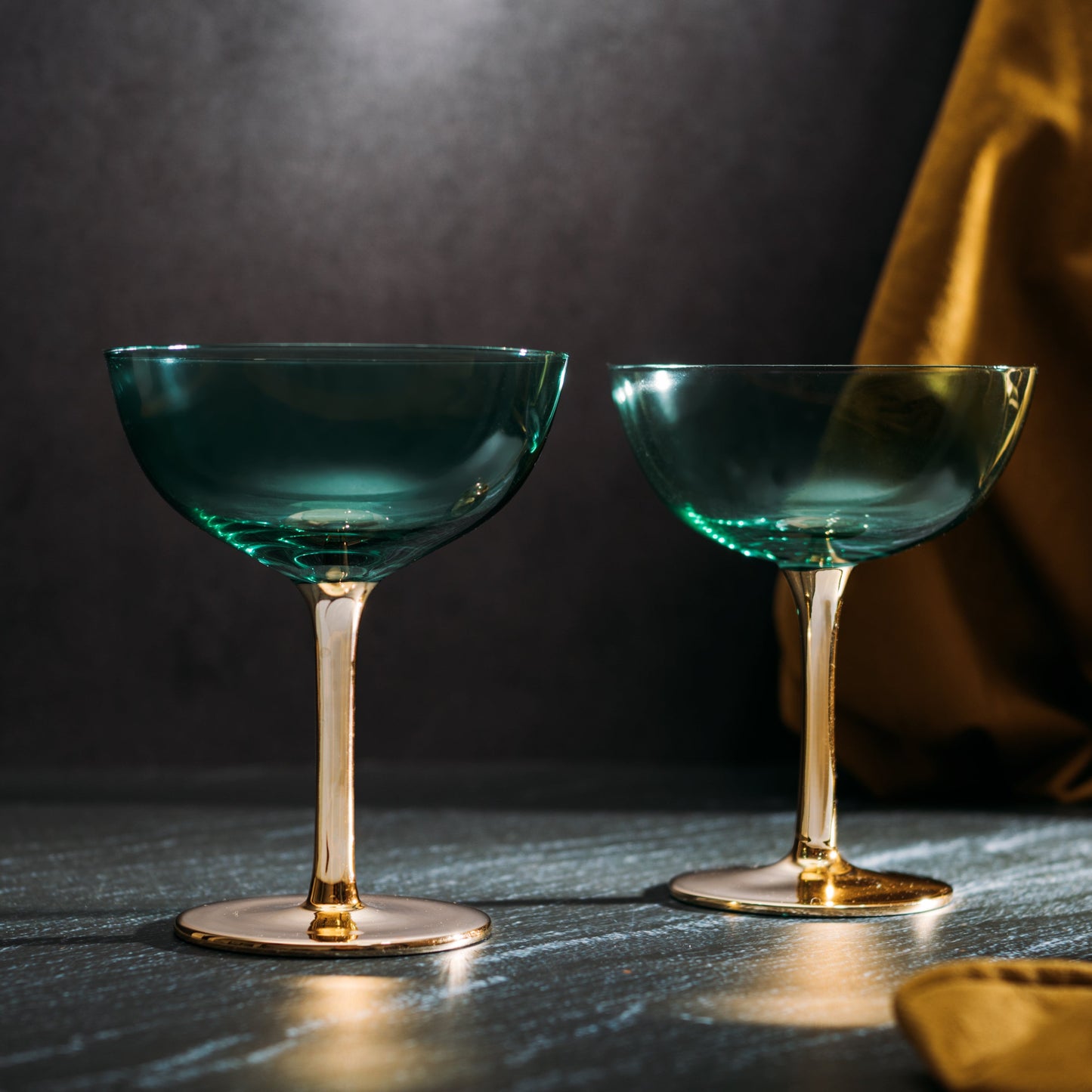 Colored Coupe Art Deco Gold  Stem Glasses 12 oz  Set of 2