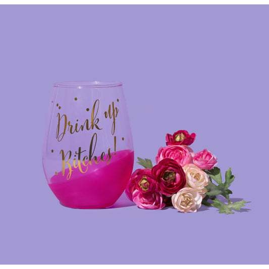 Drink Up Bitches 20 oz. Stemless Wine Glass by The Bullish Store