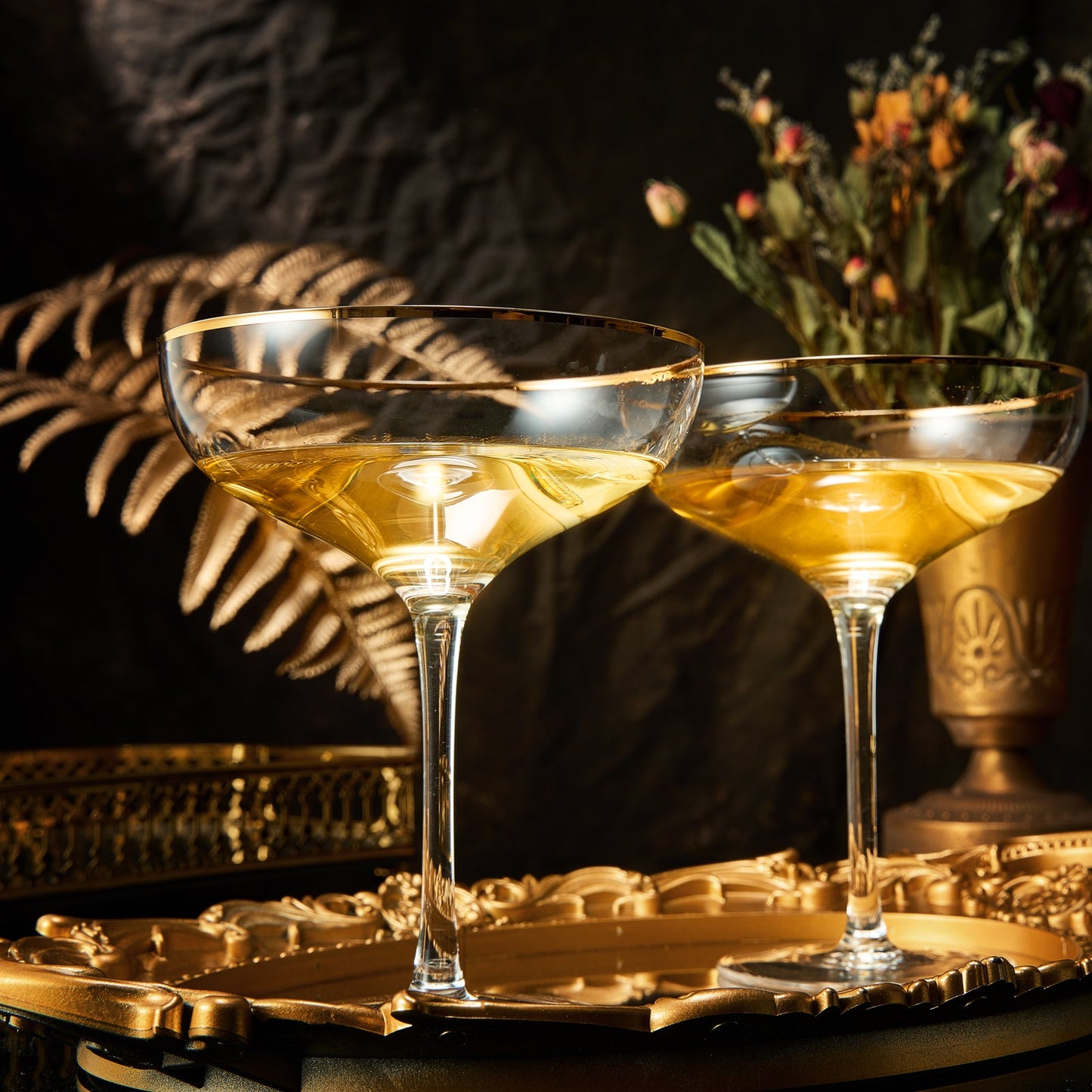 Crystal Gold Rim Coupe Glass 9 oz Set Of 2