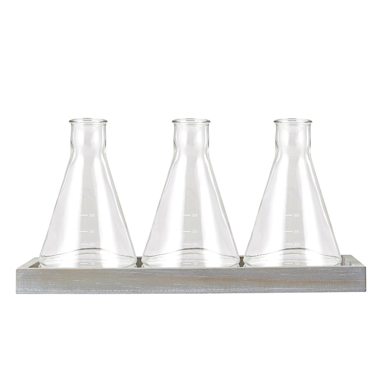 Glass Beaker Vase Trio Set | With Wood Tray by The Bullish Store