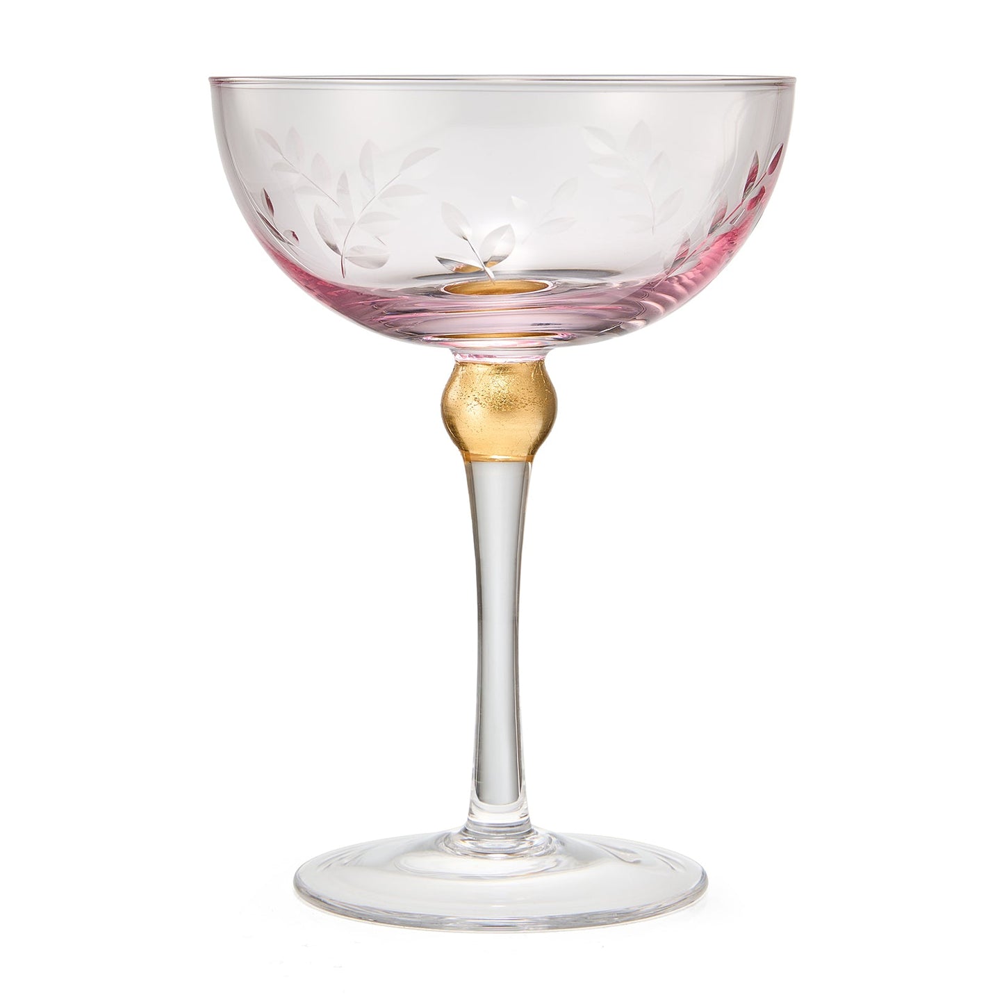Pallo Tinted Pink Glass Crystal Champagne Saucers 9 oz Set of 4