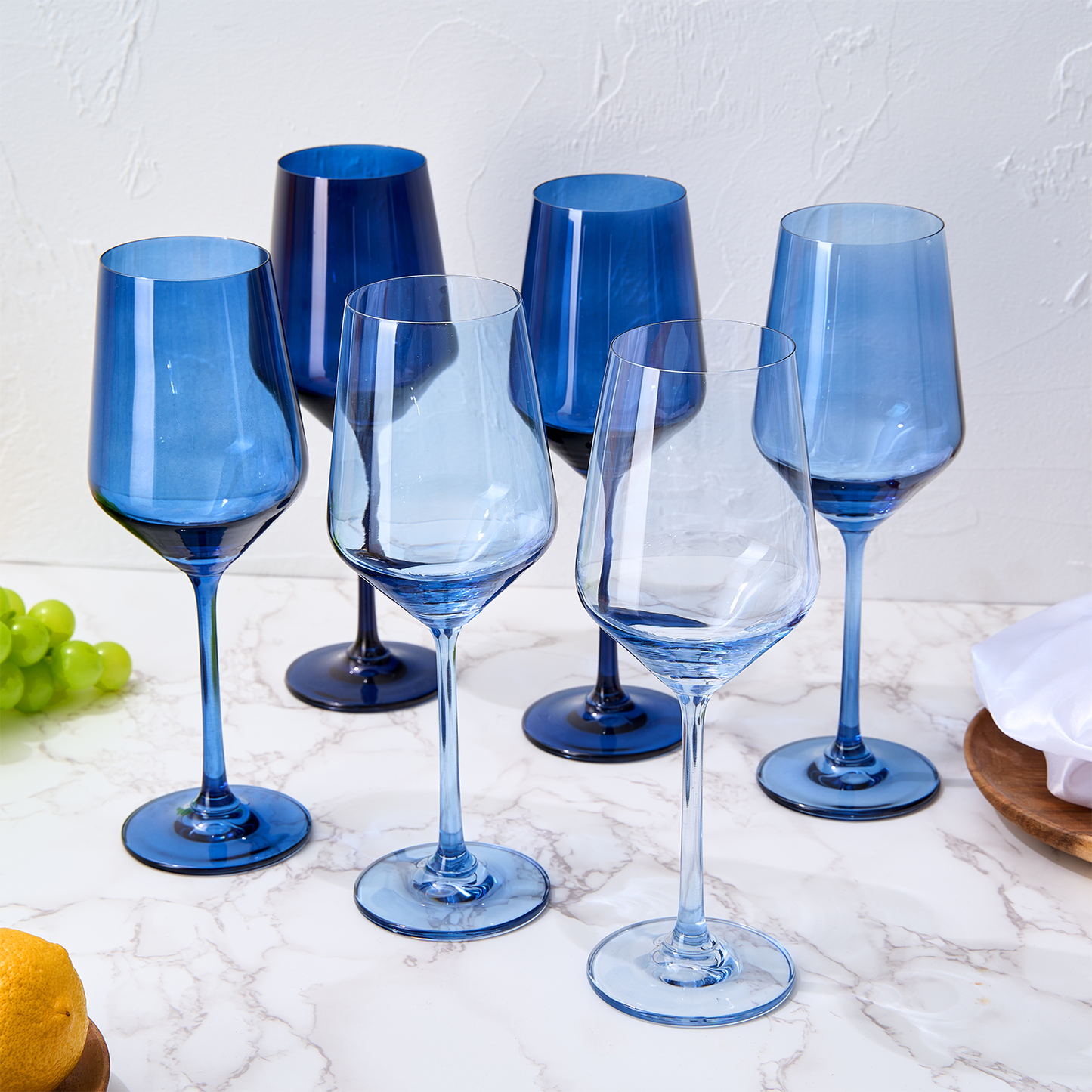 Winter Blue Colored Crystal Wine Glass 12 oz  Set of 6 (Shades Of Blue)