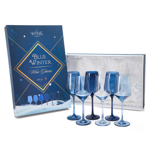 Winter Blue Colored Crystal Wine Glass 12 oz  Set of 6 (Shades Of Blue)