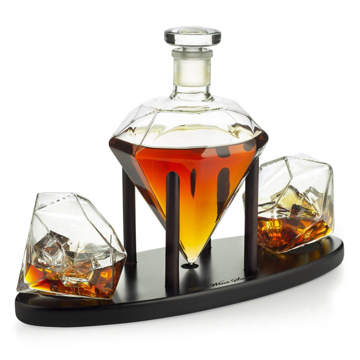 Diamond Whiskey Decanter With 2 Diamond Glasses