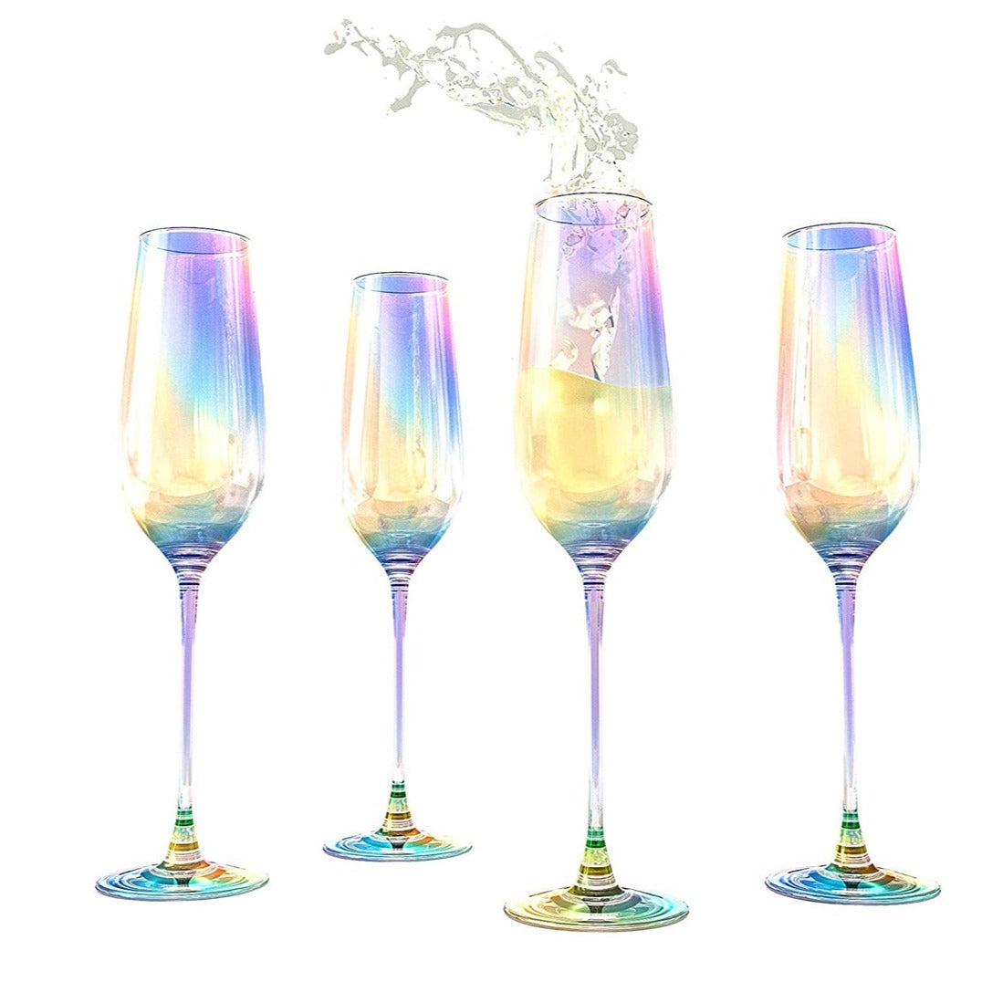 Lustre Iridescent Glasses Champagne Flutes Glasses Set of 4