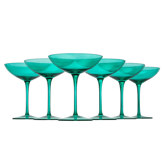 Colored Vintage Glass Coupes 12 oz  Set Of 6 (Teal)