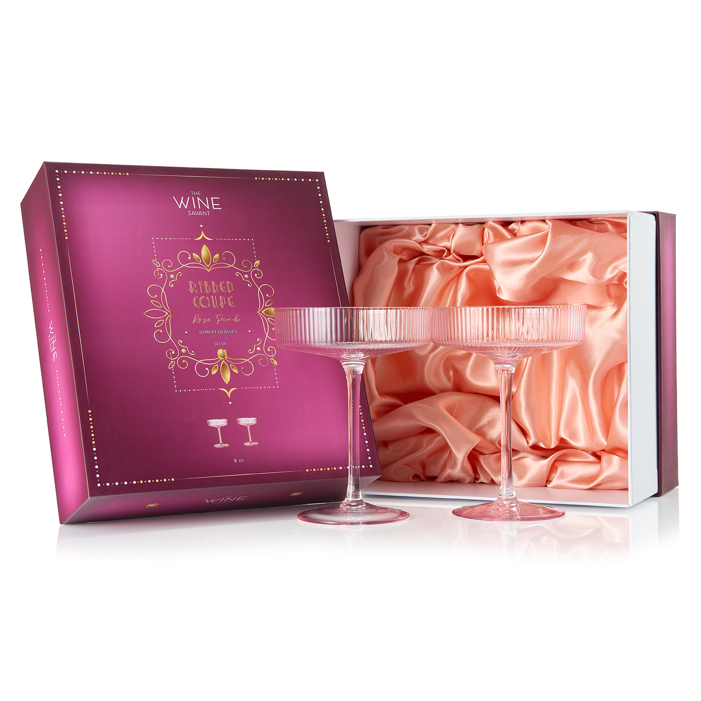 Ripple Cocktail Coupe Colored Glasses  8oz Set of 2 (Rose Pink)