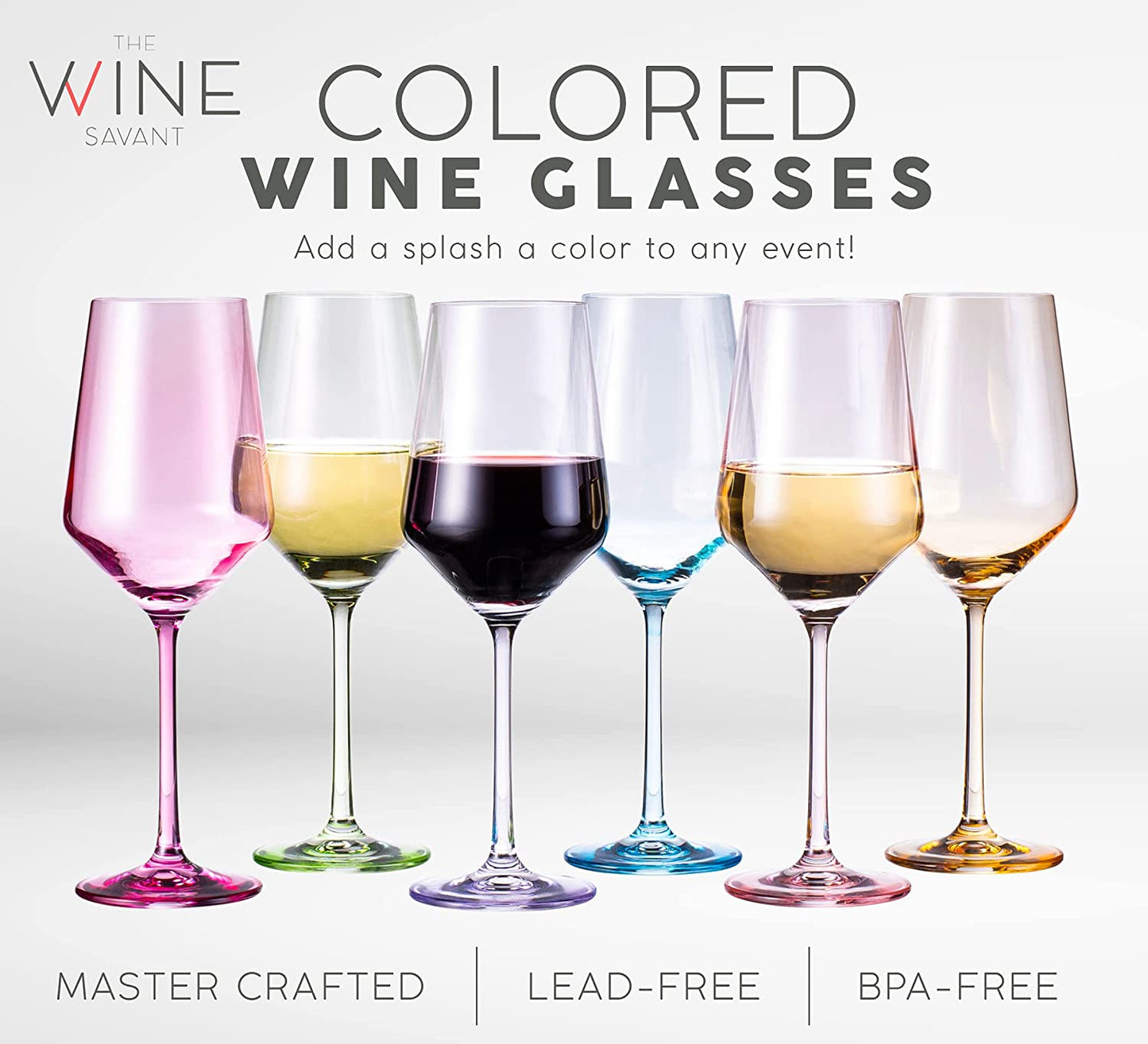 Colored Wine Glasses 12 oz Set of 6