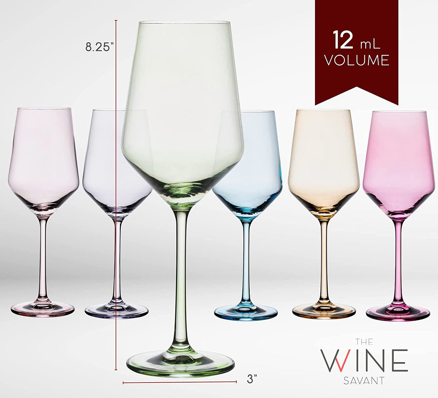 Colored Wine Glasses 12 oz Set of 6