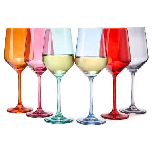 Hand Blown Colored Wine Glass Set 12 oz Set of 6