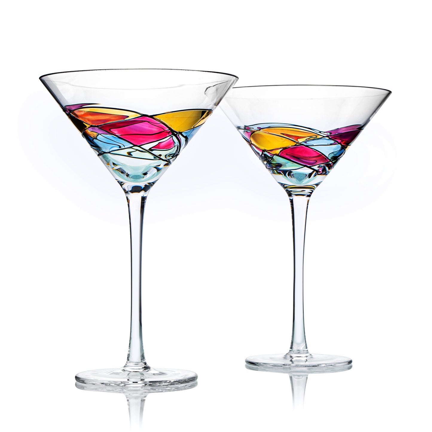 Hand Painted Stained Glass Martini Glasses 8 oz Set Of 2